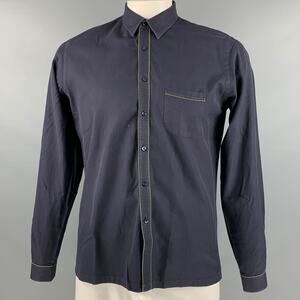 L.Y ADAMS Size L Navy Green Contrast Trim Cotton Long Sleeve Shirt